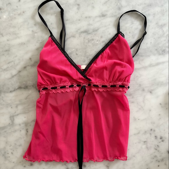Tops - Mesh Y2K McBling Bimbo Hot Pink Vintage Top